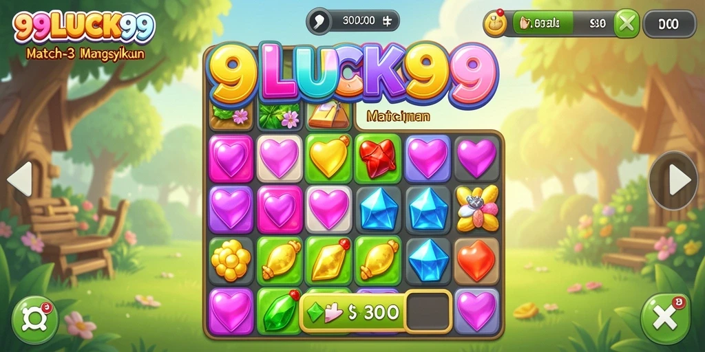 Tampilan gameplay Match-3 yang seru dan penuh warna di 99LUCK99.