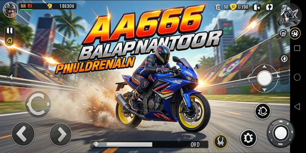 Gameplay mendebarkan di AA666 dengan tampilan balapan motor.