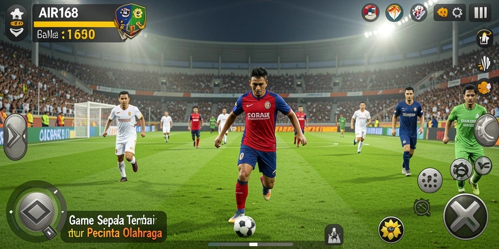 Screenshot gameplay AIR168 menampilkan aksi seru dalam pertandingan sepak bola.