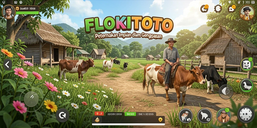 Tangkapan layar gameplay <strong>FLOKITOTO</strong> menunjukkan pertanian yang indah dan berwarna-warni.