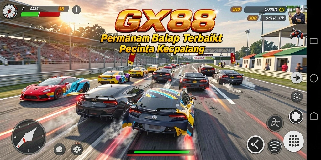Screenshot menunjukkan aksi balap mendebarkan di GX88 dengan grafik menakjubkan.