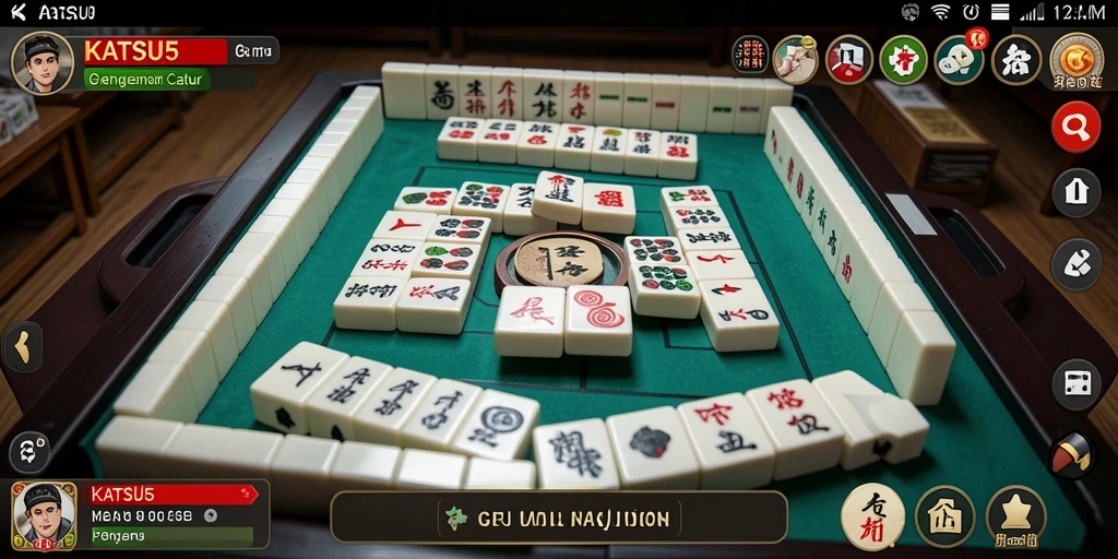 Screenshot utama gameplay KATSU5 yang menunjukkan aksi Mahjong yang seru.