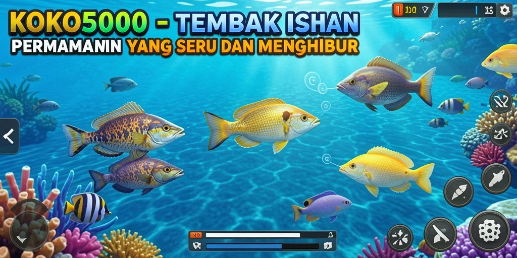 Tangkapan layar gameplay KOKO5000 yang penuh aksi tembak ikan.