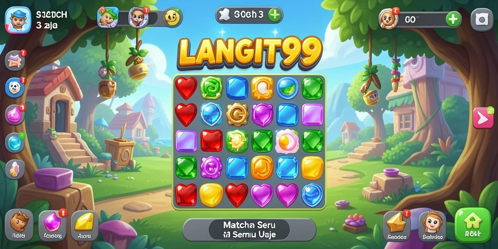 Gambaran gameplay LANGIT99 yang penuh warna dan tantangan Match-3.