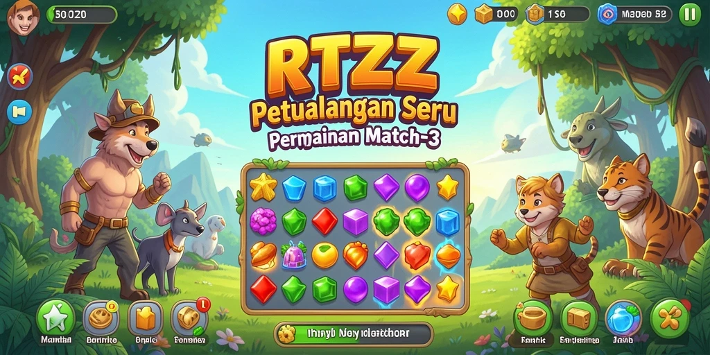 Gameplay RTZZ yang penuh warna dengan tantangan Match-3 seru.