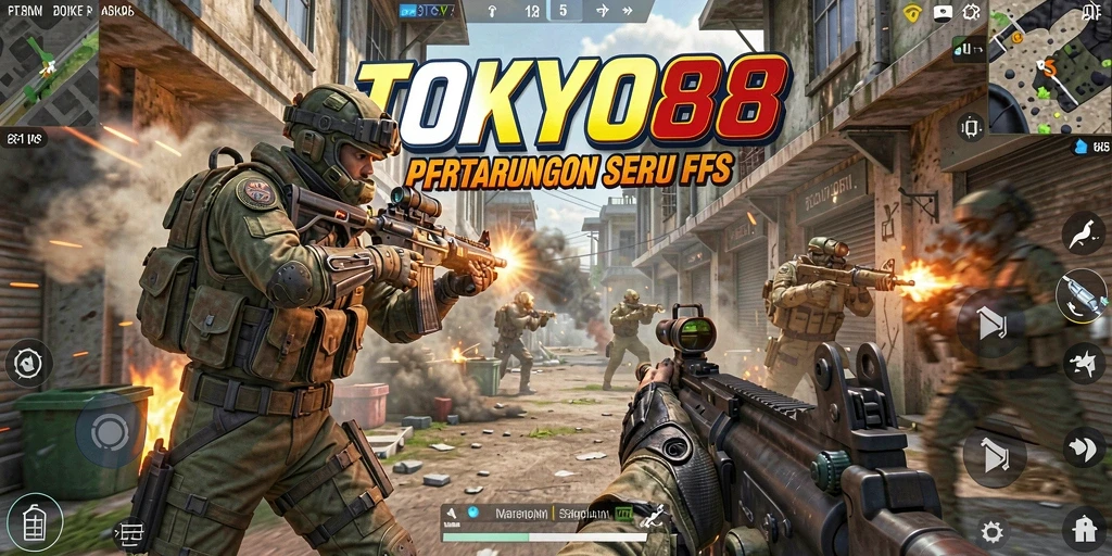 Screenshot gameplay TOKYO88 dengan aksi tembak menembak yang mendebarkan.