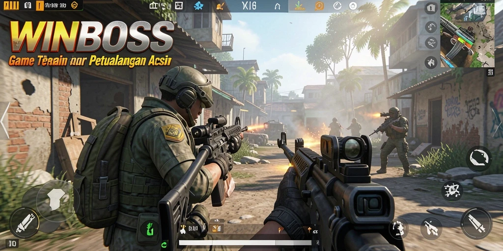 Screenshot menampilkan aksi mendebarkan gameplay FPS dalam WINBOSS.